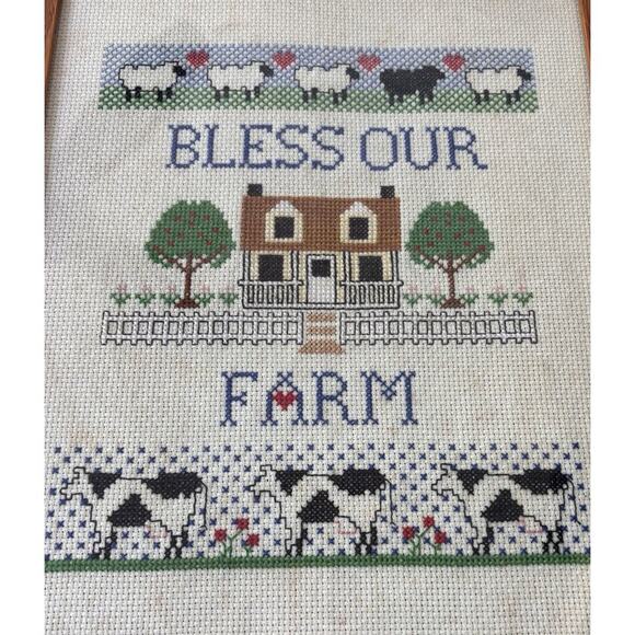 Other - Vintage Cross Stitch God Bless Our Farm Farmhouse Cottage Grannycore Old Estate